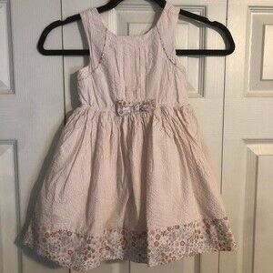 RACHEL ZOE 4T Girl's Dress Pink White Seersucker Dress Tulle Floral Bow Sweet